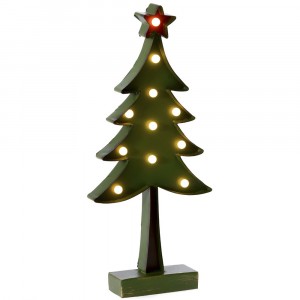 Метална светеща зелена елха, 15х33 см