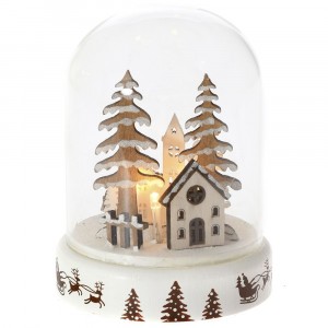 Коледна сцена в стъкло, светеща, бяла, 11х15 см