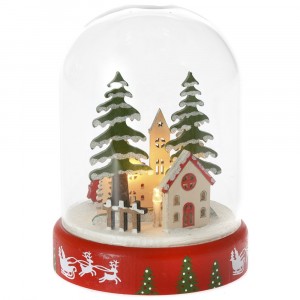 Коледна сцена в стъкло, светеща, червена, 11х15 см