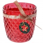 Стъклен свещник със звезда, червен, 9х7 см