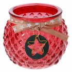 Стъклен свещник със звезда, червен, 15х14 см