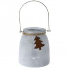 Стъклен свещник, заскрежено бяло, 13х16 см