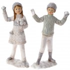 Фигурка деца със снежи топки , полирезин, сиво, 13х7х22 см