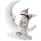 Керамична фигурка, ангел с луна върху облак, бяло, 13х7х15 см