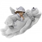 Керамична фигурка, ангел с мечка, бяло, 19х10х11 см