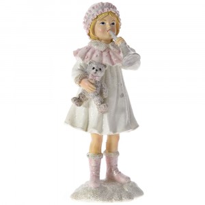 Керамична фигурка момиче с мече и свирка, блясък, 7х7х17 см