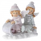 Керамични ангелчета върху шейна, блясък, 12х7х15 см