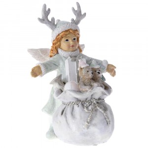 Керамична фигурка, момиче с чувал и подаръци, 10х10х14 см 