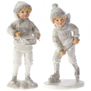 Керамична фигурка момче с барабан / стик, блясък, 11х7х17 см