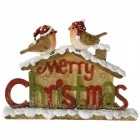 Керамичен надпис MERRY CHRISTMAS с птички, 16х3х12 см