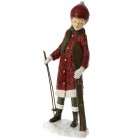 Керамична фигурка, дете със ски, червено - зелено, 13х8х24 см