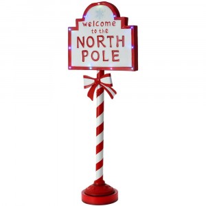 Метален знак NORTH POLE, бяло и червено, 46х24х121 см