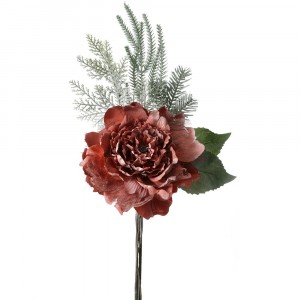 Заскрежено цвете с дантела и елхови клонки, червено, 23х50 см