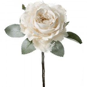 Заскрежено цвете с дантела и листенца, крем, 13х20 см