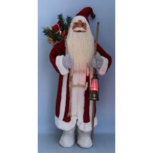 Фигура Дядо Коледа със светещ фенер, бяло-червени дрехи, 60 см