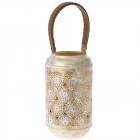 Метален светилник с кожена дръжка, злато, 15х27 см