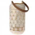 Метален светилник с кожена дръжка, злато, 20х38 см