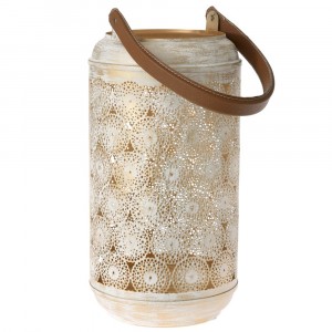 Метален светилник с кожена дръжка, злато, 20х38 см