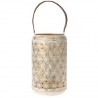 Метален светилник с кожена дръжка, злато, 26х43 см