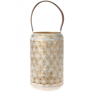 Метален светилник с кожена дръжка, злато, 26х43 см