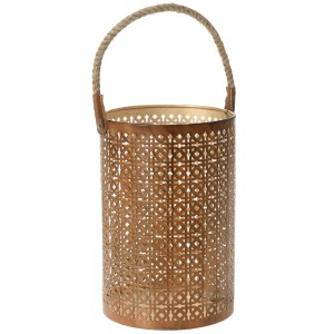 Метален светилник с въжена дръжка, мед, 20х30 см