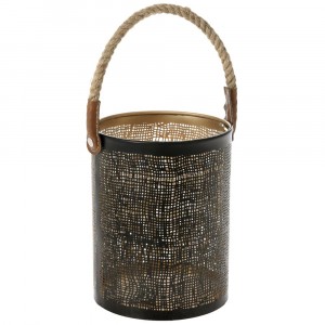 Метален светилник с въжена дръжка, черен, 15х20 см