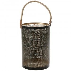 Метален светилник с въжена дръжка, черен, 20х30 см