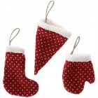 Висулки комплект, ботуш, ръкавица и шапка, червени на бели звезди, 10 см