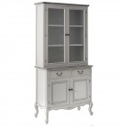 Шкаф с витрина, ретро бяло, 90х30х200 см