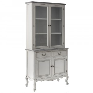 Шкаф с витрина, ретро бяло, 90х30х200 см