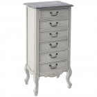 Шкаф с шест чекмеджета, ретро бяло, 48х35х105 см