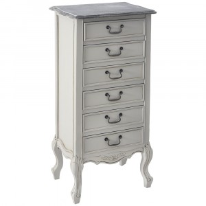 Шкаф с шест чекмеджета, ретро бяло, 48х35х105 см