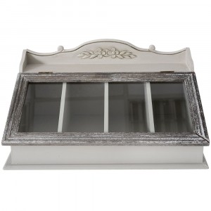 Дървенa кутия за прибори, ретро бяло, 44х26х24 см