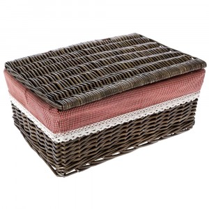 Кошница за пикник с плат, кафе, 40х28х16 см