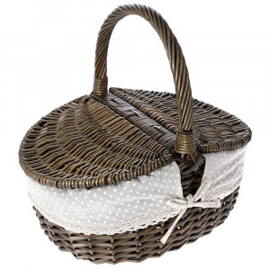 Кошница за пикник с плат/ беж/, кафе, 38х28х19/31 см