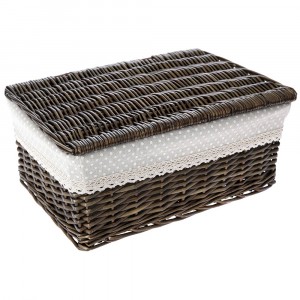 Кошница за пикник с плат/ беж/, кафе, 40х28х16 см