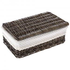 Кошница за пикник с плат/ беж/, кафе, 33х22х13 см