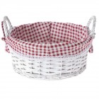 Плетена кошница с каре плат, бяла, Ф36х15 см