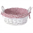Плетена кошница с каре плат, бяла, Ф30х12 см