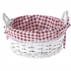 Плетена кошница с каре плат, бяла, Ф24х11 см