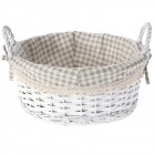 Плетена кошница с беж каре плат, бяла, Ф36х15 см
