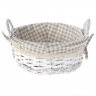 Плетена кошница с  беж каре плат, бяла, Ф30х12 см