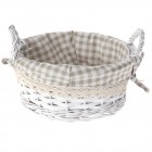 Плетена кошница с беж каре плат, бяла, Ф24х11 см