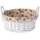 Плетена кошница с плат, рози, бяла, Ф36х15 см