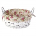 Плетена кошница с плат, рози, бяла, Ф30х12 см