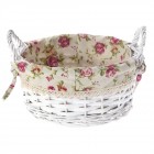 Плетена кошница с плат, рози, бяла, Ф24х11 см