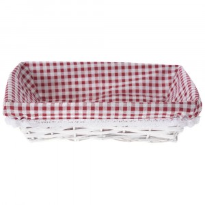 Плетен панер с плат,каре, бял, 37х27х10 см