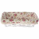 Плетен панер с плат, рози, бял, 37х27х10см