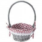 Плетена кошница с дръжка, сива, каре плат, Ф 19х10 см