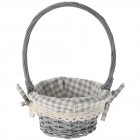 Плетена кошница с дръжка, сива,  беж каре плат, Ф 19х10 см